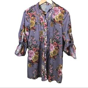 Boutique button down large blouse purple floral